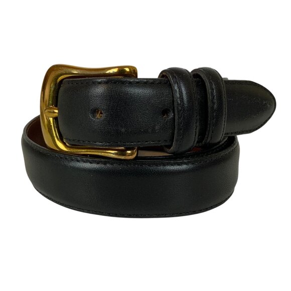 Vintage Coach Belt Sz 34 Fits like 32 Black English Bridle Leather Brass Buckle - Picture 1 of 5